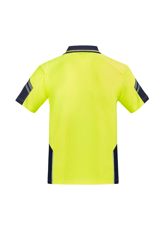 Syzmik ZH465 Mens Hi Vis Reinforced Squad Short Sleeve Polo in Yellow/Navy - back view
