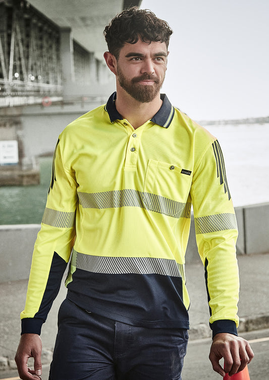 Mens Hi Vis Flux Segmented Tape Long Sleeve Polo - ZH550 - syzmik-1