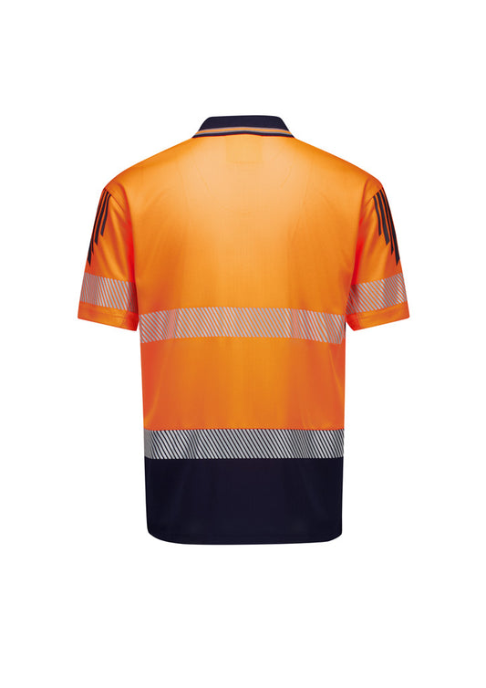 Syzmik ZH555 Mens Hi Vis Flux Segmented Tape Short Sleeve Polo in Orange/Navy - back view