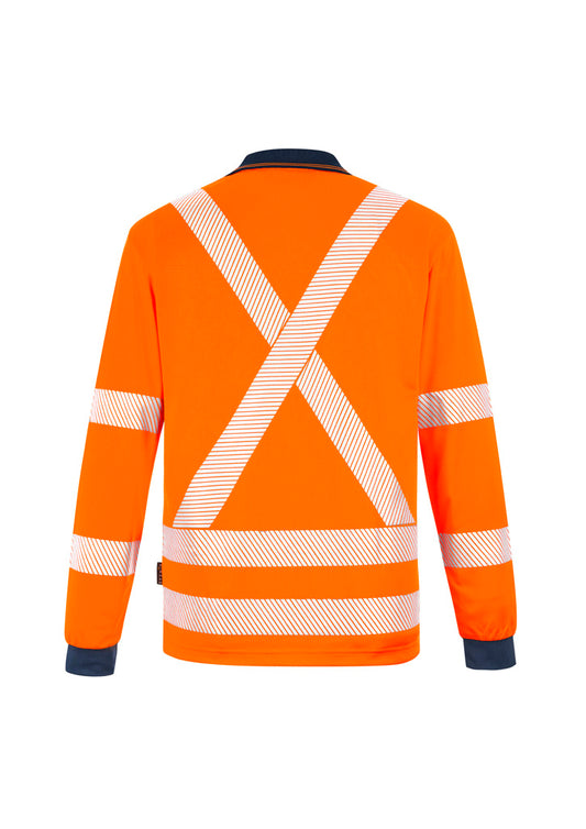 Syzmik ZH690 Unisex Hi Vis X Back NSW Rail Long Sleeve Polo in Orange - back view