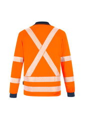 Syzmik ZH690 Unisex Hi Vis X Back NSW Rail Long Sleeve Polo in Orange - back view