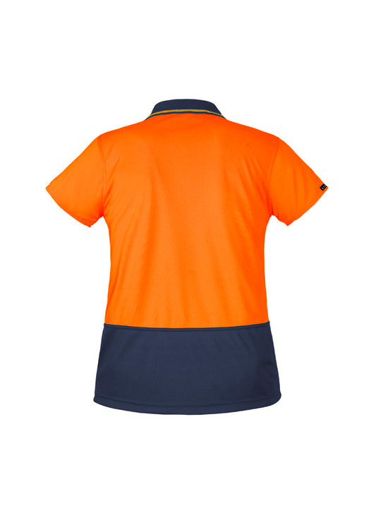Syzmik ZH731 Womens Hi Vis Basic Short Sleeve Polo in Orange/Navy - back view