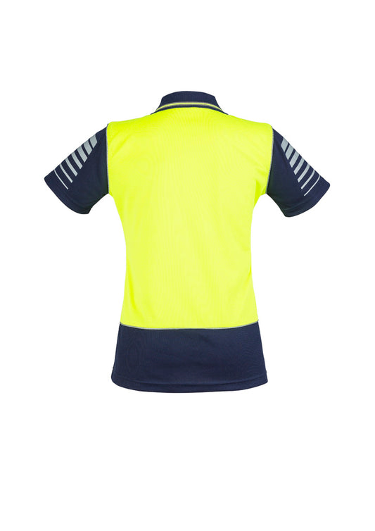 Syzmik ZHL236 Womens Hi Vis Zone Short Sleeve Polo in Yellow/Navy - back view