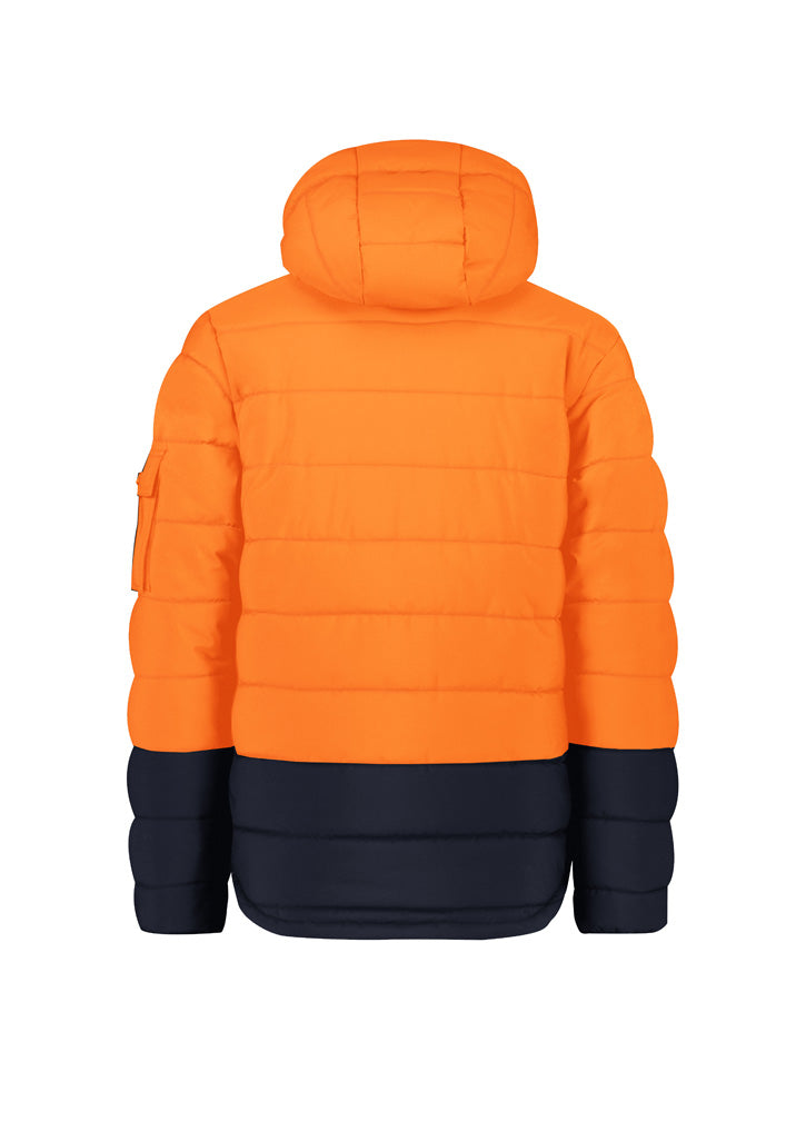 Syzmik ZJ240 Unisex Streetworx Hooded Puffer Jacket in Orange/Navy - back view
