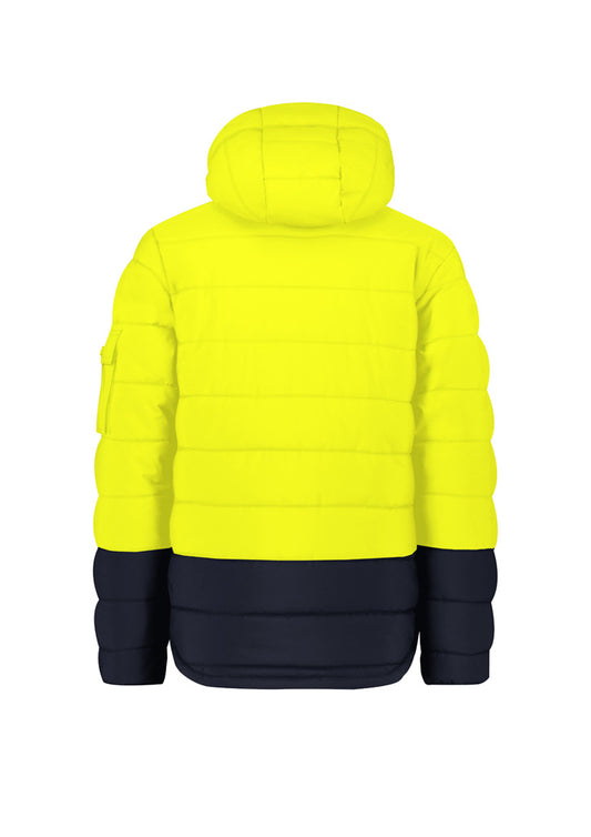Syzmik ZJ240 Unisex Streetworx Hooded Puffer Jacket in Yellow/Navy - back view