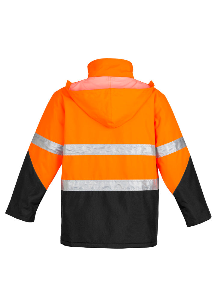 Syzmik ZJ350 Mens Hi Vis Storm Jacket in Orange/Black - back view