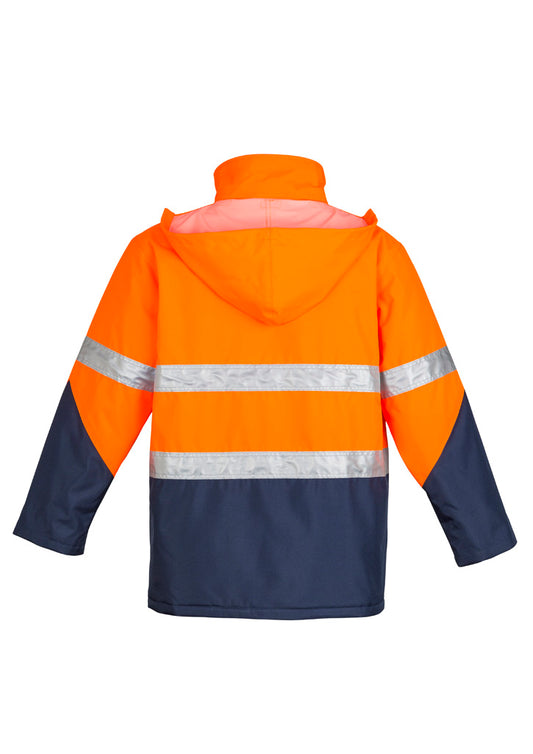 Syzmik ZJ350 Mens Hi Vis Storm Jacket in Orange/Navy - back view