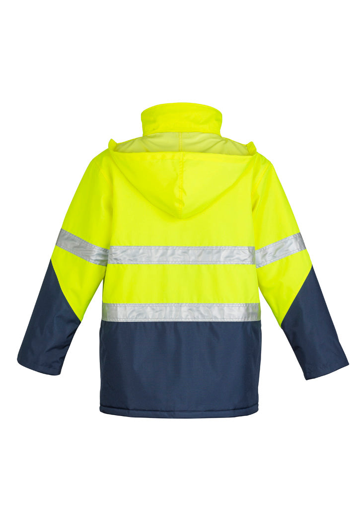 Syzmik ZJ350 Mens Hi Vis Storm Jacket in Yellow/Navy - back view
