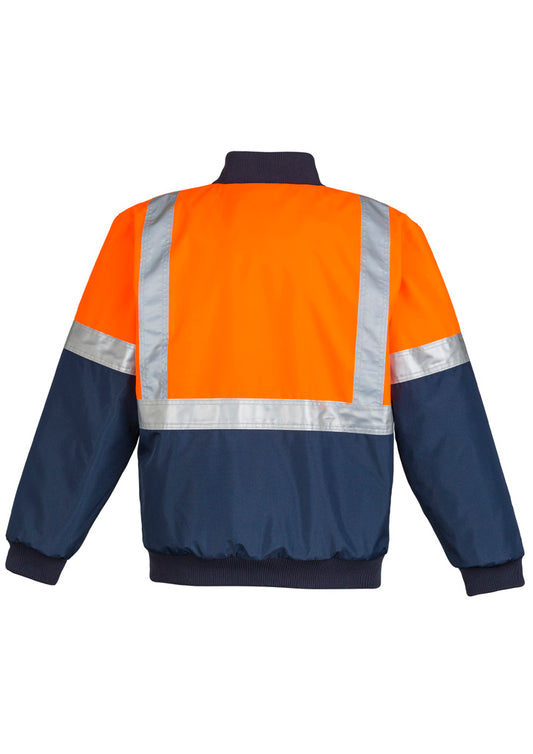 Syzmik ZJ351 Mens Hi Vis Quilted Flying Jacket in Orange/Navy - back view