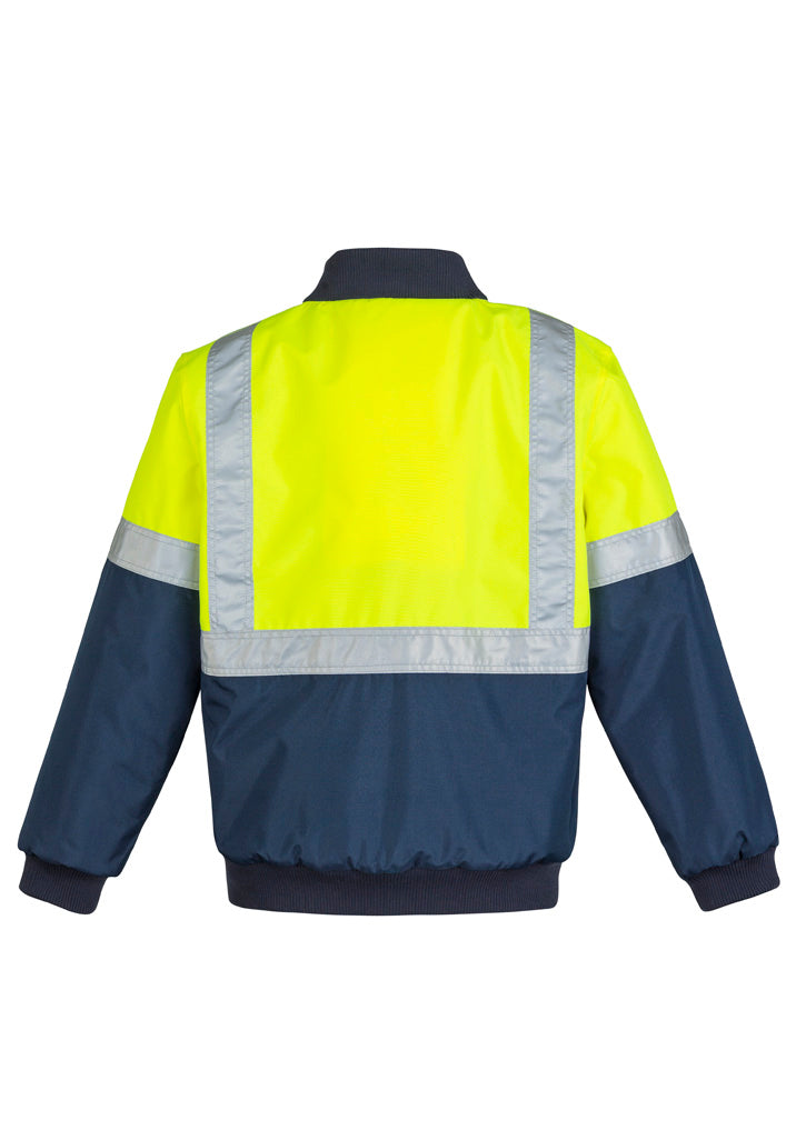 Syzmik ZJ351 Mens Hi Vis Quilted Flying Jacket in Yellow/Navy - back view