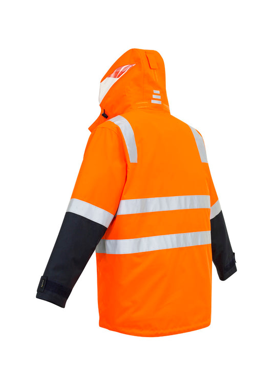 Syzmik ZJ532 Mens Hi Vis 4 In 1 Waterproof Jacket in Orange/Navy - back view