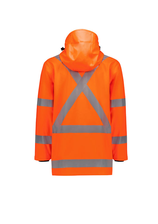 Syzmik ZJ620-AU Mens Hi Vis X Back Heavy Duty Waterproof Jacket in Orange - back view