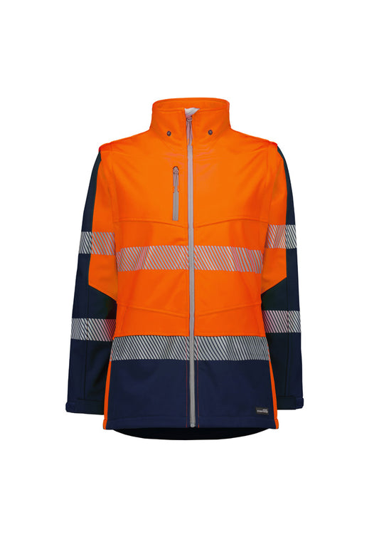Syzmik ZJ753 Womens Streetworx 2 In 1 Stretch Softshell Jacket in Orange/Navy - back view