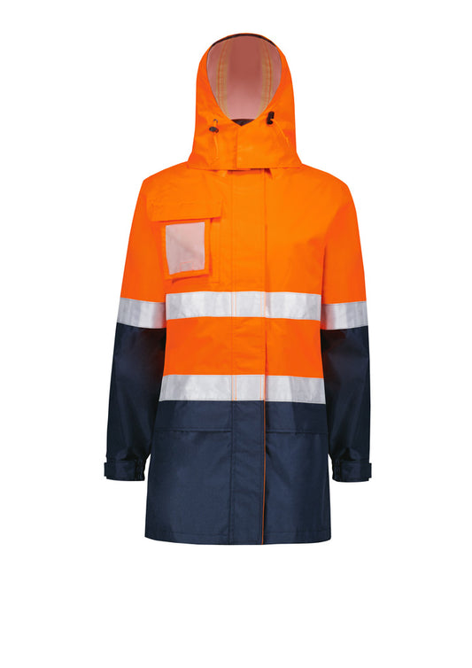 Syzmik ZJ757 Womens Hi Vis Ultralite Waterproof Jacket in Orange/Navy - back view