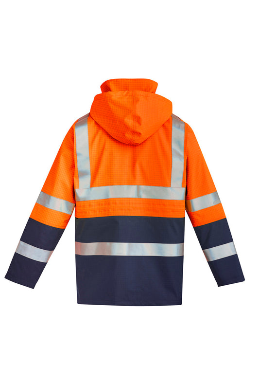 Syzmik ZJ900 Mens Orange Flame Arc Rated Antistatic Waterproof Jacket in Orange/Navy - back view