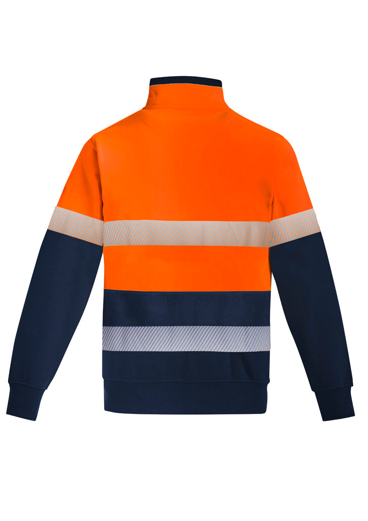 Syzmik ZT150 Mens Orange Flame Hi Vis 1/4 Zip Pullover - Hoop Taped in Orange/Navy - back view