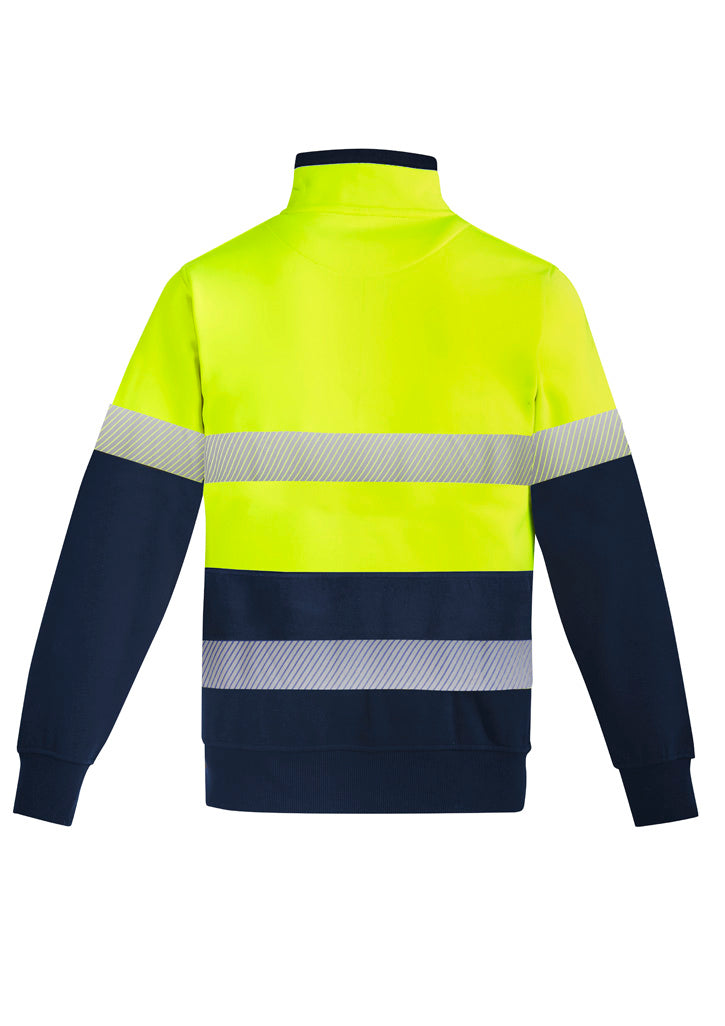 Syzmik ZT150 Mens Orange Flame Hi Vis 1/4 Zip Pullover - Hoop Taped in Yellow/Navy - back view