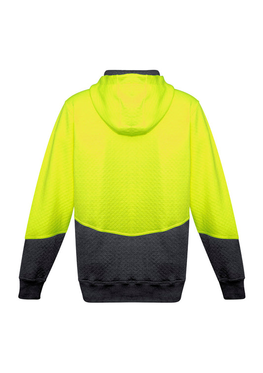 Syzmik ZT477 Unisex Hi Vis Textured Jacquard Hoodie in Yellow/Charcoal - back view