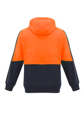 Syzmik ZT485 Unisex Hi Vis Full Zip Hoodie in Orange/Navy - back view
