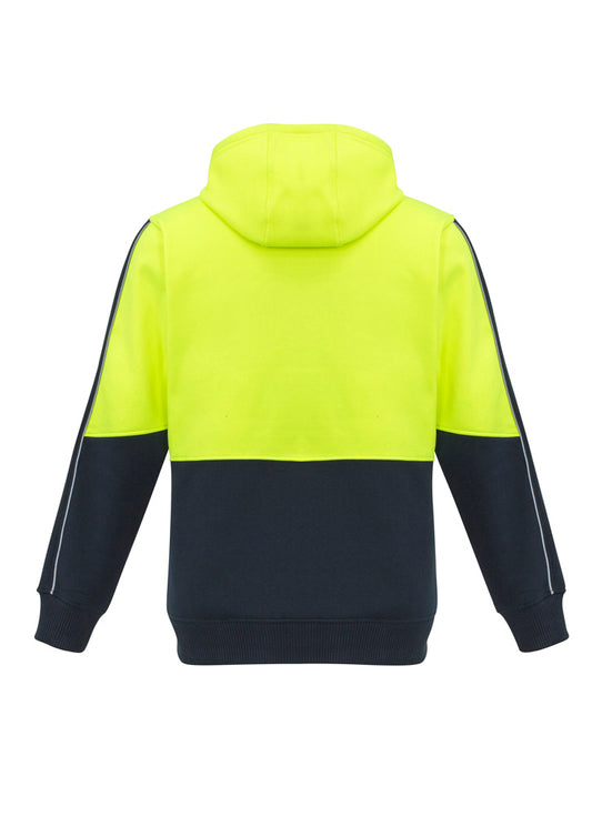 Syzmik ZT485 Unisex Hi Vis Full Zip Hoodie in Yellow/Navy - back view