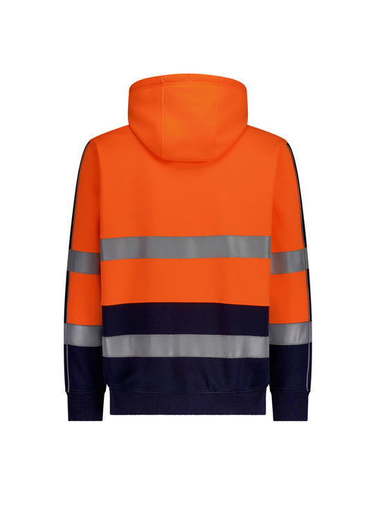 Syzmik ZT486 Unisex Hi Vis Full Zip Stretch Taped Hoodie in Orange/Navy - back view