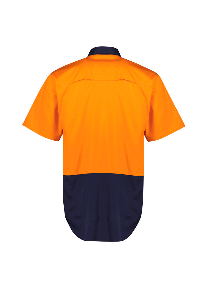 Syzmik ZW115 Mens Hi Vis Short Sleeve Shirt in Orange/Navy - back view