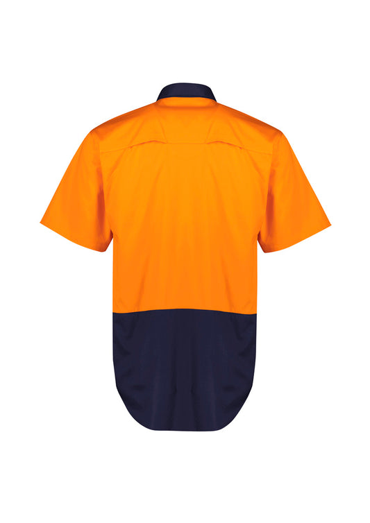 Syzmik ZW115 Mens Hi Vis Short Sleeve Shirt in Orange/Navy - back view