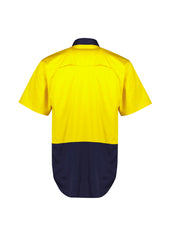 Syzmik ZW115 Mens Hi Vis Short Sleeve Shirt in Yellow/Navy - back view