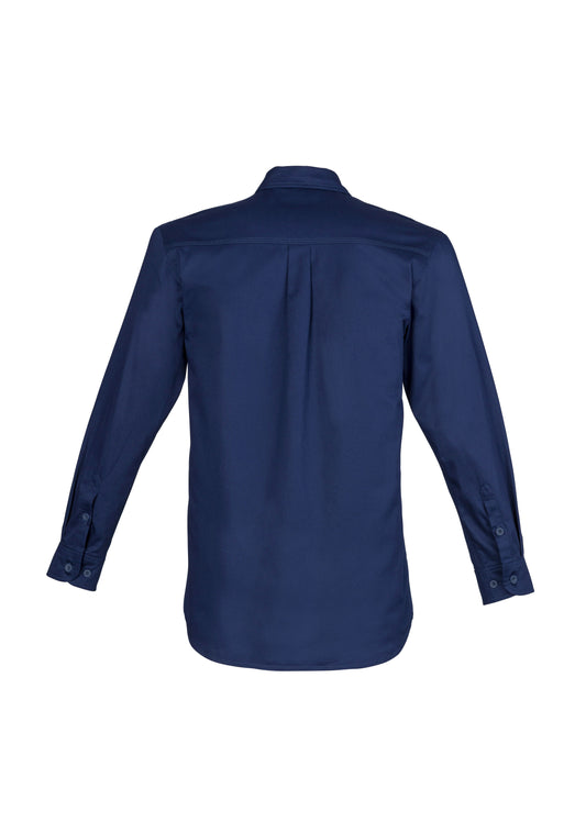 Syzmik ZW121 Mens Lightweight Tradie Long Sleeve Shirt in Blue - back view