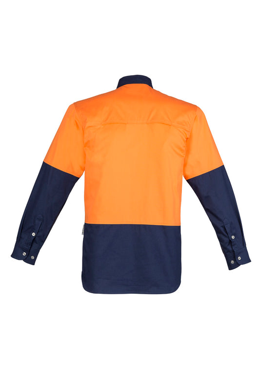 Syzmik ZW122 Mens Industrial Long Sleeve Shirt in Orange/Navy - back view