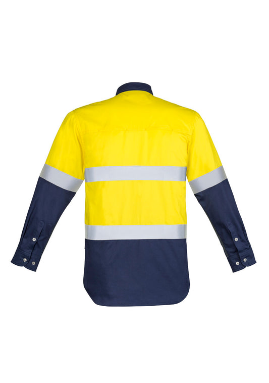 Syzmik ZW123 Mens Industrial Long Sleeve Shirt - Hoop Taped in Yellow/Navy - back view