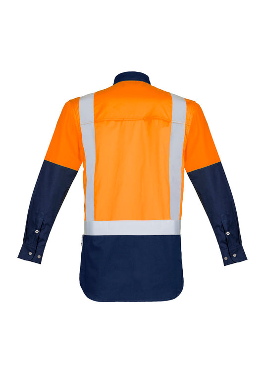 Syzmik ZW124 Mens Industrial Long Sleeve Shirt - Shoulder Taped in Orange/Navy - back view