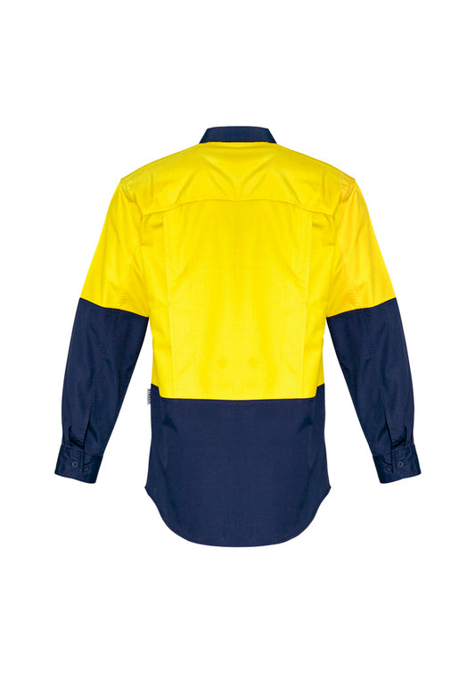 Syzmik ZW128 Mens Rugged Cooling Hi Vis Long Sleeve Shirt in Yellow/Navy - back view