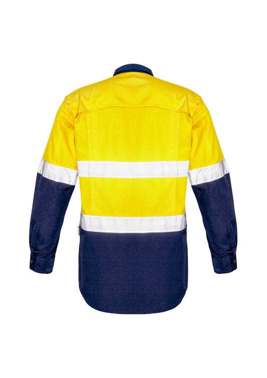 Syzmik ZW129 Mens Rugged Cooling Hi Vis Taped Long Sleeve Shirt in Yellow/Navy - back view