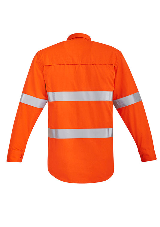 Syzmik ZW145 Mens Orange Flame Hi Vis Open Front Shirt - Hoop Taped in Orange - back view