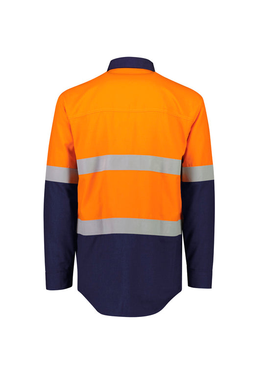 Syzmik ZW180 Mens Orange Flame Lightweight Ripstop Shirt - Hoop Taped in Orange/Navy - back view