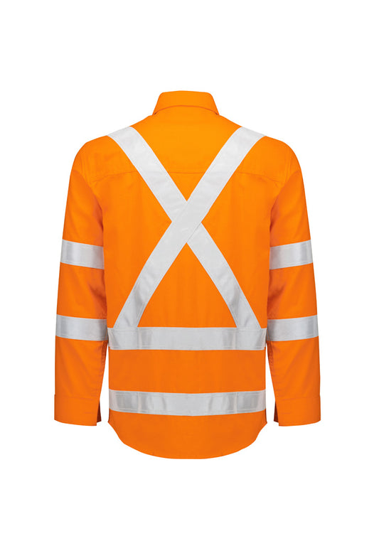 Syzmik ZW187 Mens Orange Flame Lightweight Ripstop X Back Taped Shirt in Orange - back view