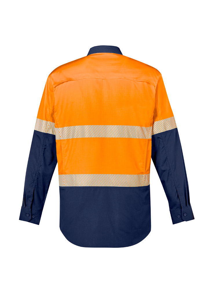 Syzmik ZW229 Mens Rugged Cooling Hi Vis Segmented Tape Long Sleeve Shirt in Orange/Navy - back view