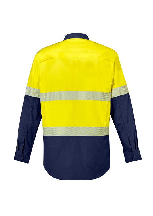 Syzmik ZW229 Mens Rugged Cooling Hi Vis Segmented Tape Long Sleeve Shirt in Yellow/Navy - back view