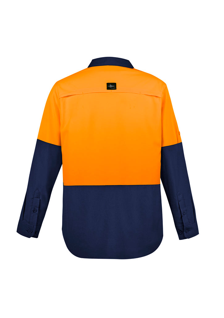 Syzmik ZW468 Mens Hi Vis Outdoor Long Sleeve Shirt in Orange/Navy - back view