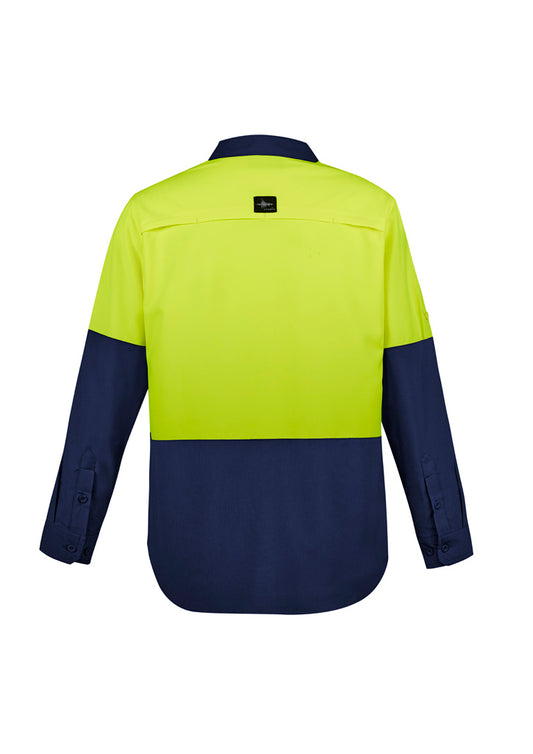 Syzmik ZW468 Mens Hi Vis Outdoor Long Sleeve Shirt in Yellow/Navy - back view
