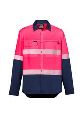 Syzmik ZW470 Mens Hi Vis Outdoor Segmented Tape Long Sleeve Shirt in Pink/Navy