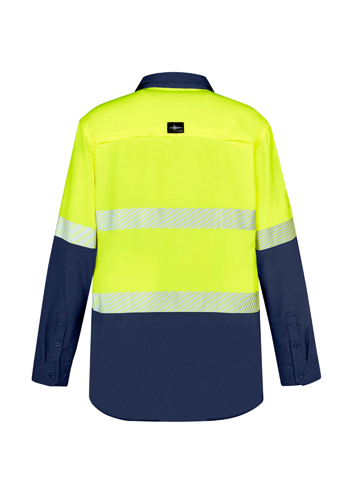 Syzmik ZW470 Mens Hi Vis Outdoor Segmented Tape Long Sleeve Shirt in Yellow/Navy - back view