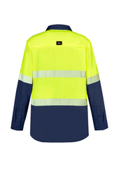 Syzmik ZW470 Mens Hi Vis Outdoor Segmented Tape Long Sleeve Shirt in Yellow/Navy - back view