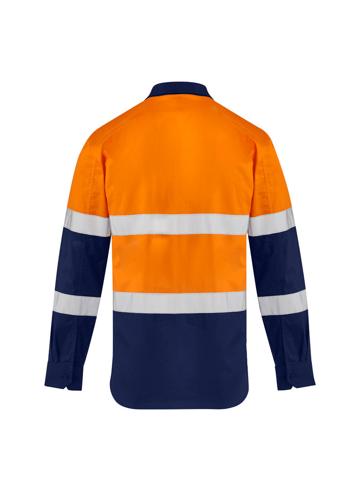 Syzmik ZW520 Mens Lightweight Bio Motion Long SleeveShirt in Orange/Navy - back view