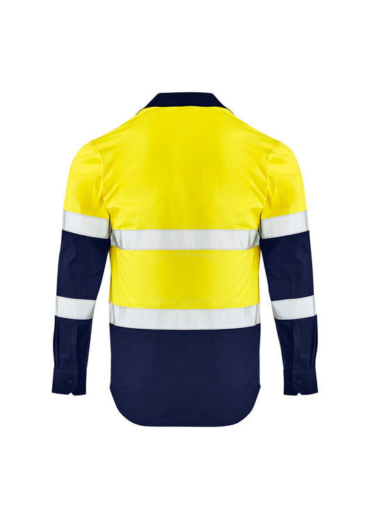 Syzmik ZW520 Mens Lightweight Bio Motion Long SleeveShirt in Yellow/Navy - back view