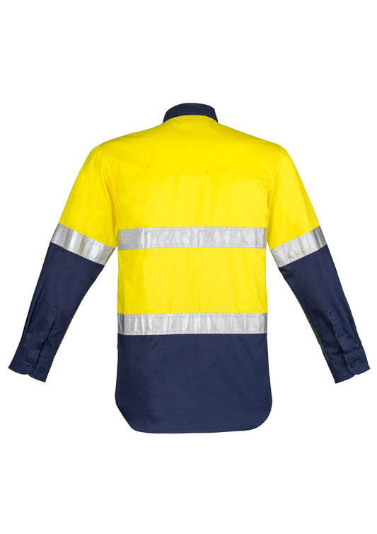 Syzmik ZW550 Mens Closed Front Long Sleeve Shirt - Hoop Taped in Yellow/Navy - back view