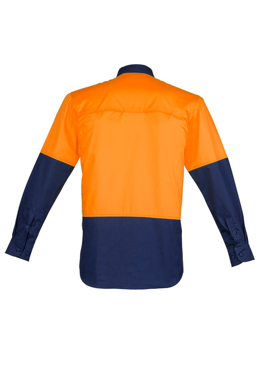 Syzmik ZW560 Mens Closed Front Long Sleeve Shirt in Orange/Navy - back view