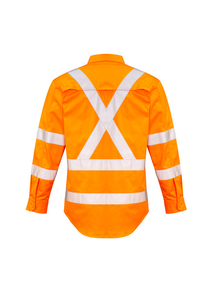 Syzmik ZW690 Mens Hi Vis X Back NSW Rail Taped Shirt in Orange - back view