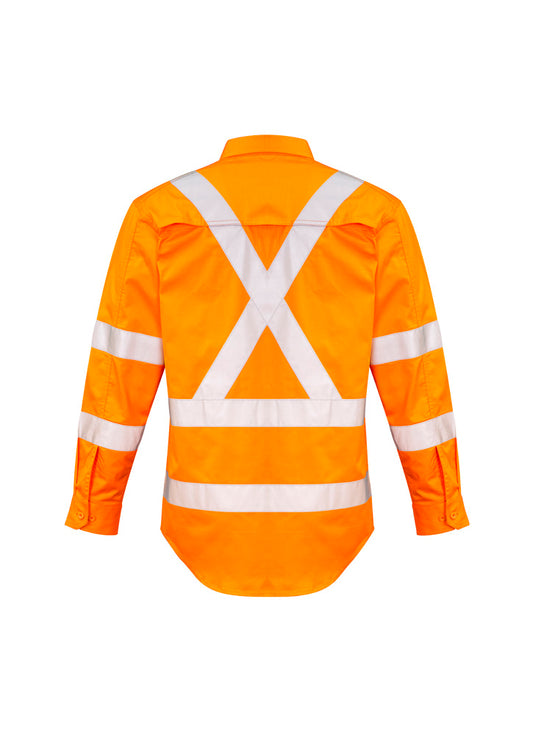Syzmik ZW690 Mens Hi Vis X Back NSW Rail Taped Shirt in Orange - back view